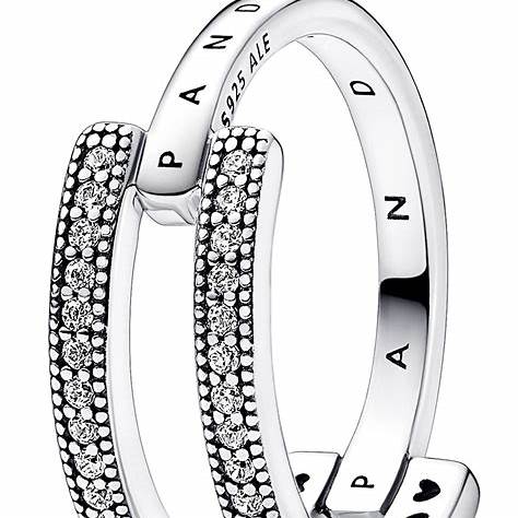 Pandora 192779C01-54 Signature Logo & Pavé Double Band Ring - Sterling Silver, Size 54