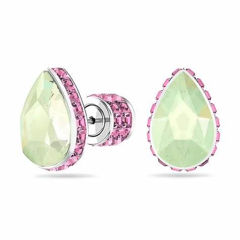 Swarovski 5641407 Orbita Stud Earrings - Drop Cut Multicolored Crystals, Rhodium-Plated