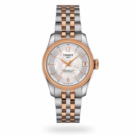 Tissot Ballade Powermatic 80 COSC Lady T108.208.22.117.01 Reloj automático de mujer, esfera nacarada, brazalete bicolor de acero inoxidable