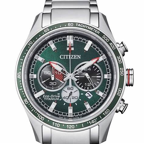 Citizen CA4497-86X Reloj cronógrafo Super Titanium Eco-Drive para hombre - 43 mm, esfera verde