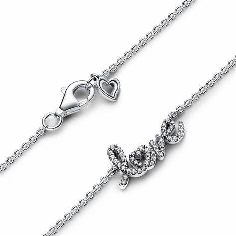 Pandora 393076C01-45 Sparkling Handwritten Love Necklace - Sterling Silver, 45 cm