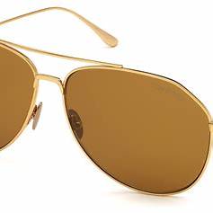 Tom Ford FT0747 30E Men's Sunglasses - Shiny Yellow Gold Frame, Brown Lenses