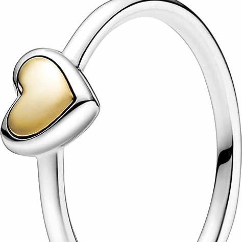 Pandora 199396C00-52 Domed Golden Heart Ring - Sterling Silver & 14k Gold, Size 52