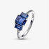 Pandora 192389C01-54 Blue Rectangular Three Stone Sparkling Ring - Size 54