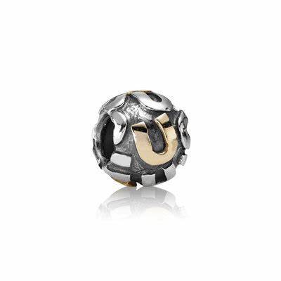 Pandora 790298U Retired Two-Tone Letter 'U' Charm - Sterling Silver & 14k Gold