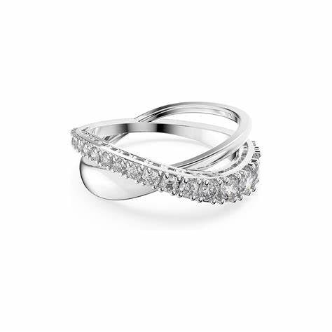 Swarovski 5572724 Twist Ring - White Crystals, Rhodium-Plated, Size 52