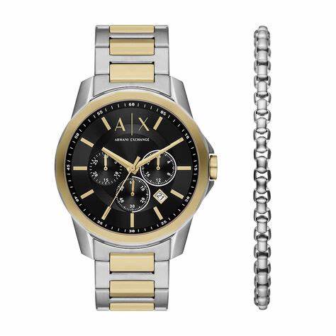 Reloj de acero inoxidable bicolor para mujer Armani Exchange AX7161SET y juego de collar