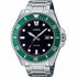 Casio MDV-107D-3AVEF Men's Diver Watch - 46.3mm Black Dial, Green Bezel, Stainless Steel Bracelet