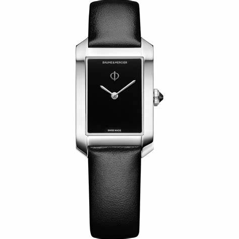Baume & Mercier Hampton 10760 Reloj de cuarzo para mujer, esfera negra, correa de piel negra