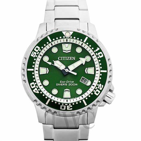 Citizen BN0158-85X Men's Promaster Marine Eco-Drive Diver's Watch - 44mm Stainless Steel Case, Green Dial, Stainless Steel Bracelet