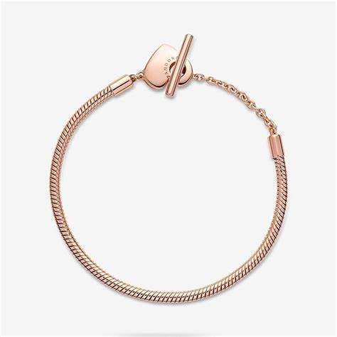 Pandora 589285C00-18 Moments Heart T-Bar Snake Chain Bracelet - 14k Rose Gold-Plated, 18cm