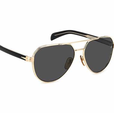 Occhiali da sole David Beckham DB 1121/G/S RHL-IR A 61 - Montatura oro e nero, lenti grigie