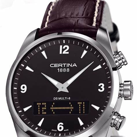 Certina DS Multi-8 C020.419.16.057.00 orologio al quarzo da uomo, quadrante nero, cinturino in pelle