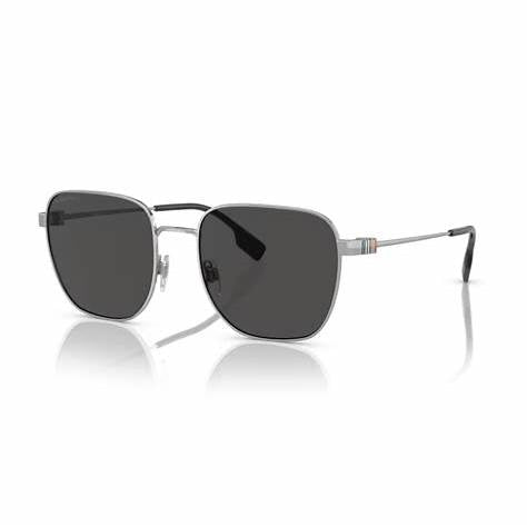 Burberry Drew BE3142 1005/87 Men's Sunglasses - Silver Frame, Dark Grey Lenses