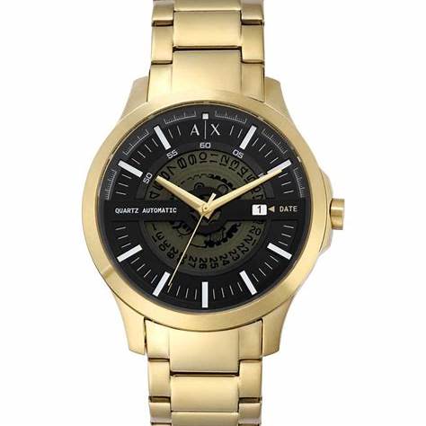 Armani Exchange AX2443 Men's Automatic Watch - Gold-Tone Stainless Steel Bracelet, Black Dial