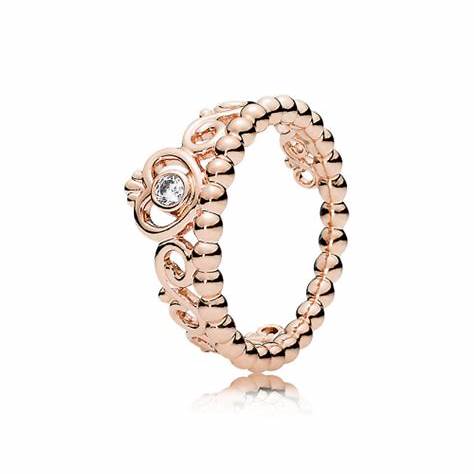 Pandora 180880CZ-48 Princess Tiara Crown Ring - 14k Rose Gold-Plated, Size 48