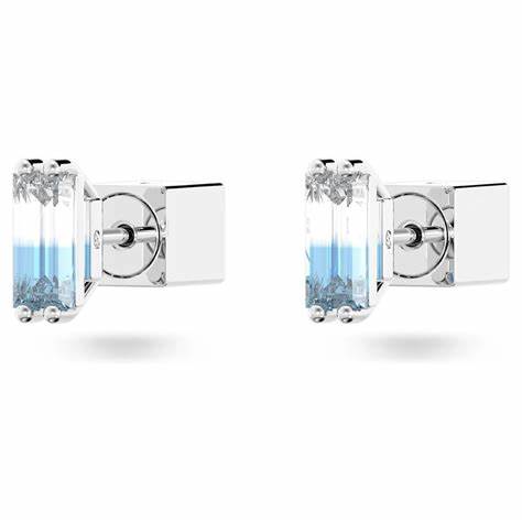 Swarovski 5639132 Stilla Cushion Cut Stud Earrings - Blue Crystals, Rhodium-Plated