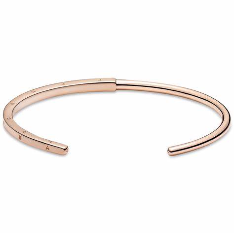 Pandora 589493C00-1 Signature I-D Open Bangle - 14k Rose Gold-Plated, Size 1