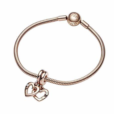 Pandora 789538C01 Linked Sister Hearts Split Dangle Charm - 14k Rose Gold-Plated