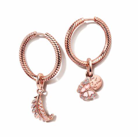 Pandora 289532C00 Moments Charm Hoop Earrings - 14k Rose Gold-Plated