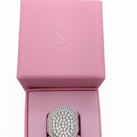 Swarovski 5651380 Dextera Cocktail Ring - Octagon Shape, White Crystals, Rhodium-Plated