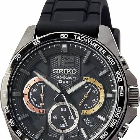 Seiko SSB349P1 Men's Chronograph Watch, Black Dial, Black Silicone Strap