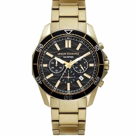 Armani Exchange AX1958 Men's Chronograph Watch - Gold-Tone Stainless Steel Bracelet, Black Dial