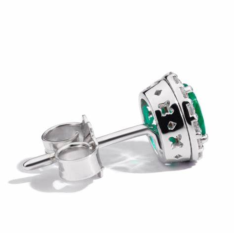 Recarlo E33CC251_SM 18K White Gold Emerald and Diamond Earrings