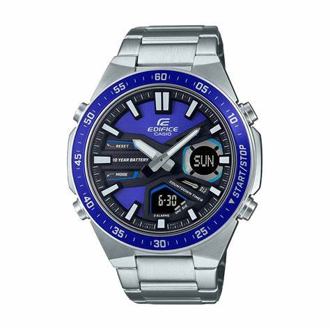 Casio Edifice EFV-C110D-2AVEF Herren Analog-Digitaluhr mit blauem Zifferblatt und Edelstahlarmband