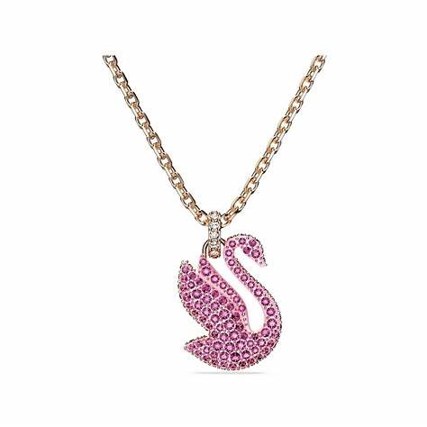 Swarovski 5647552 Iconic Swan Anhänger Halskette - Rosa Kristalle, Rose Gold-Ton plattiert