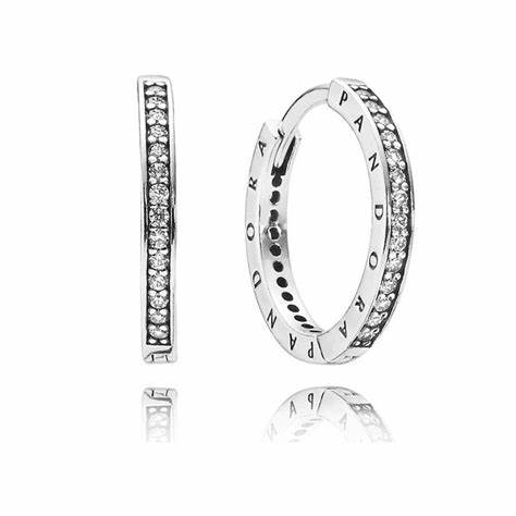 Pandora 290558CZ Sparkle & Logo Hoop Earrings - Sterling Silver