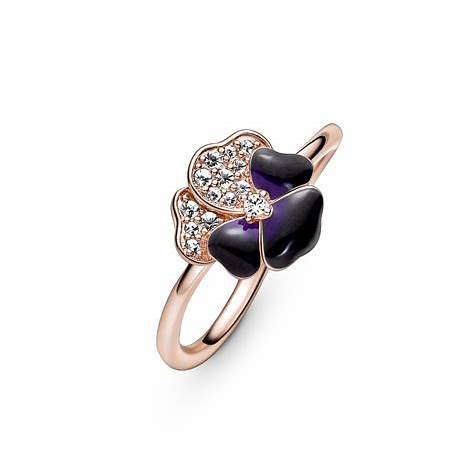 Pandora 180764C01-54 Deep Purple Pansy Flower Ring - 14k Rose Gold-Plated, Size 54