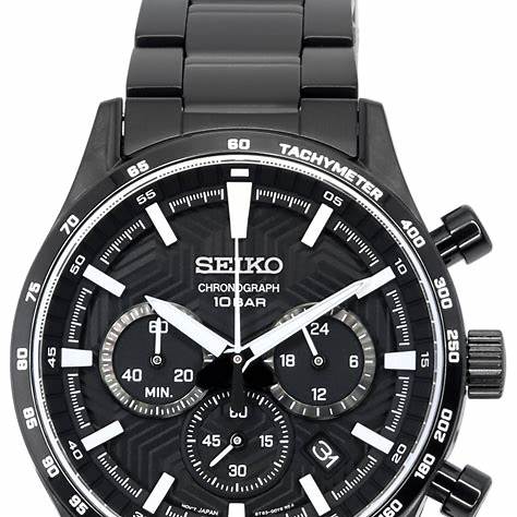 Seiko SSB415P1 Orologio cronografo da uomo, quadrante nero, bracciale nero in acciaio inossidabile