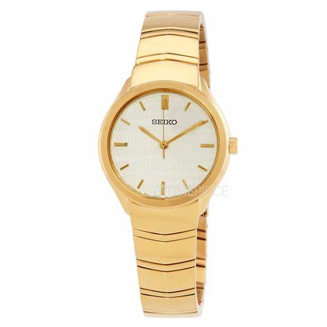 Seiko SUR552P1 Damen-Quarzuhr, Goldenes Zifferblatt, Goldfarbenes Edelstahlarmband