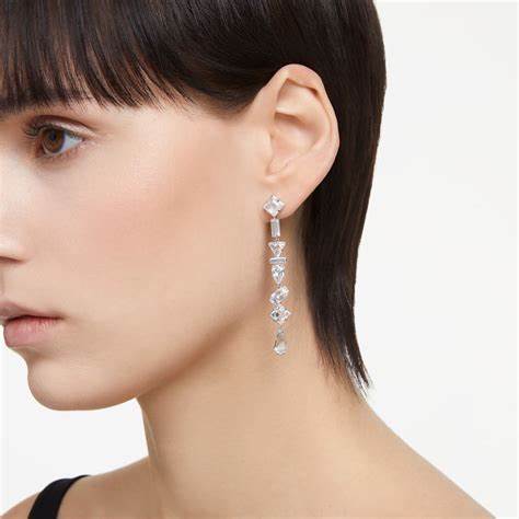 Swarovski 5661687 Mesmera Drop Earrings - Mixed Cuts, White Crystals, Rhodium-Plated