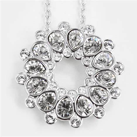 Swarovski 5048034 Asset Flower Circle Pendant Necklace - Rhodium-Plated, Clear Crystals