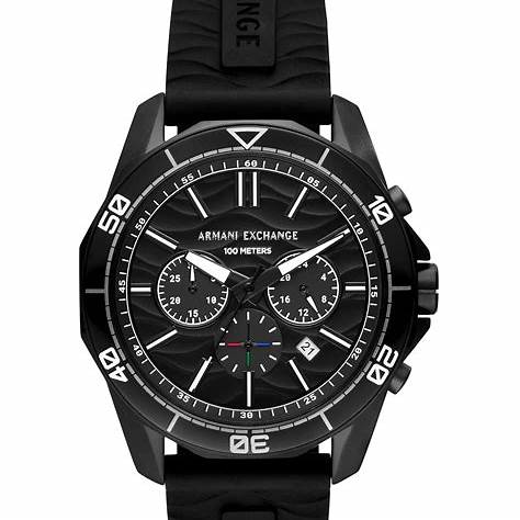 Armani Exchange AX1961 Men's Chronograph Watch - Black Silicone Strap, Black Dial