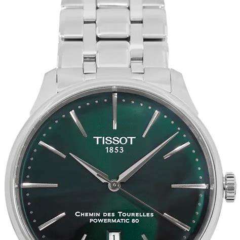 Tissot Chemin des Tourelles Powermatic 80 T139.407.11.091.00 Herren Automatikuhr, Grünes Zifferblatt, Edelstahlarmband