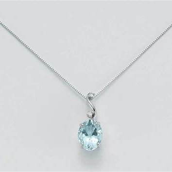 Miluna CLD3011 Women's Aquamarine Pendant Necklace in 18K White Gold