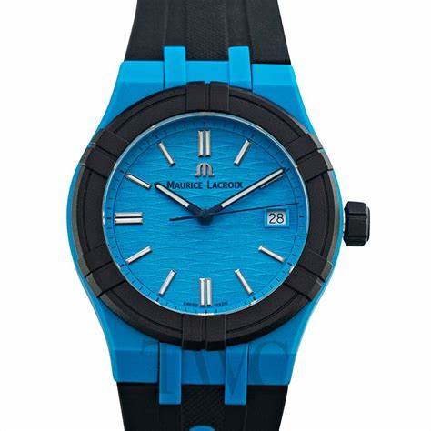 Maurice Lacroix AI2008-80080-300-0 Men's Aikon #Tide 40mm Watch, Blue Dial, Black Rubber Strap