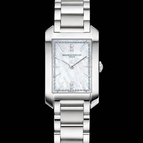 Baume & Mercier Hampton 10474 Reloj Cuarzo Mujer - 35mm Esfera Nacarada, Indicadores Horarios Diamante, Brazalete Acero