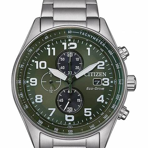 Citizen CA0770-72X Men's Eco-Drive Chronograph Watch, Green Dial, Stainless Steel Bracelet