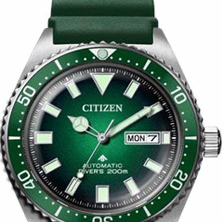 Citizen NY0121-09X Men's Promaster Diver Automatic Watch, Green Dial, Green Rubber Strap