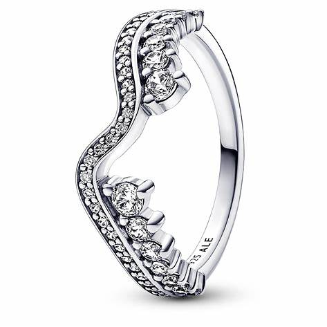 Pandora 192543C01-52 Sparkling Asymmetric Wave Ring - Size 52