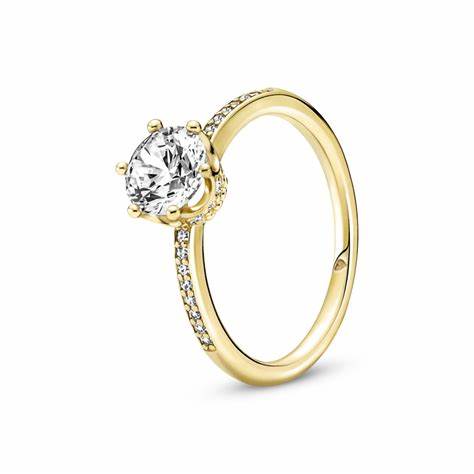 Pandora 168421C01-52 Elevated Heart Ring - 14k Gold-Plated, Size 52