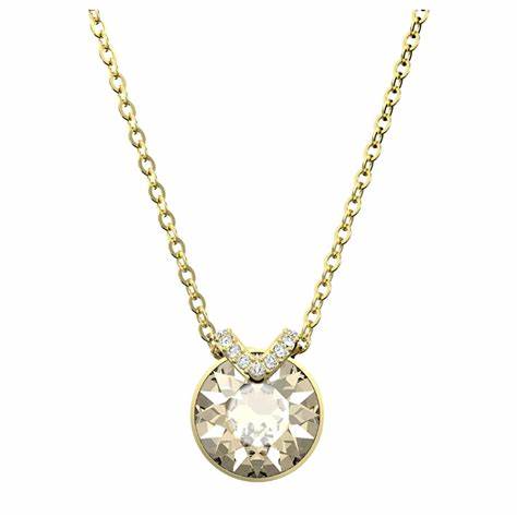 Swarovski 5662091 Bella V Pendant Necklace - Round Cut, Gold-Tone Plated