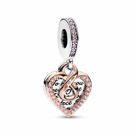Pandora 782641C01 Colgante doble corazón infinito bicolor - Plata de ley y chapado en oro rosa de 14k