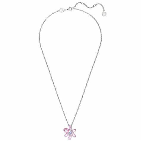 Swarovski 5662493 Gema Pendant Necklace - Pink Flower, Rhodium-Plated