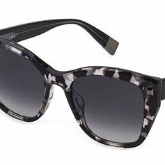 Furla SFU534 0721 Cat-Eye-Sonnenbrille für Damen - Gestell in grauem Schildpatt, Gläser in grauem Farbverlauf
