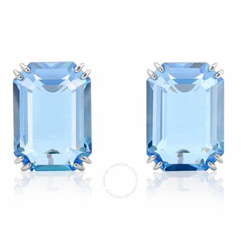 Swarovski 5614935 Millenia Octagon Cut Stud Earrings - Blue Crystals, Rhodium-Plated